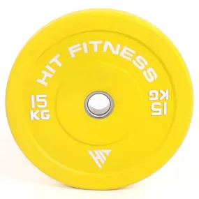 Hit Fitness 15kg Commercial Coloured Rubber Bumper Plate