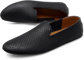 HOOENG Loafer Shoes Driving Moccasins for Men Genuine Leather Pointed Toe Perforated Breathable Rubber Sole Flat Heel Flexible Anti-Slip Lightweight Driving (Color : Black, Size : 7)
