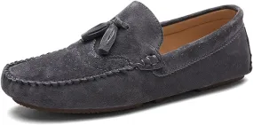 HOOENG Loafers Driving Moccasins Smoking Loafer for Men Suede Vamp Round Toe Tassel Stitching Details Resistant Soft Flexible Comfortable Flat Heel Driving Slip on (Color : Grey, Size : 10)