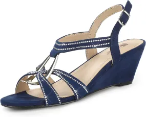 IDIFU IN2 Wedge Sandals Rhinestone Sparkly Strappy Wedge Heels with Mental Ring Comfortable Dressy Wedding Bridal Bride Party Dress Shoes for Women Low Heel Fashion Cute Bling Dress Sandals