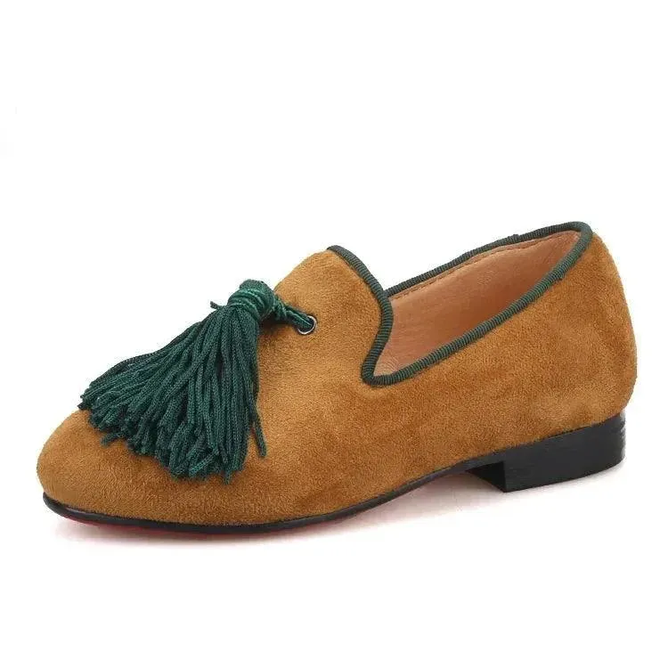 Kids Loafers Khaki Kids' Loafer Shoes: Classic Style with Tassel Detailing