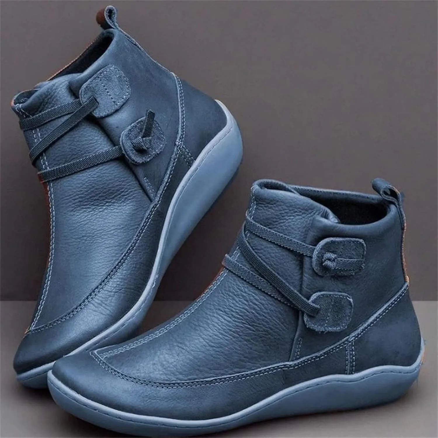 Ladmiple Boots For Women No Heel Mid Calf Round Toe Fashion Western Ankle Boots Pull On Cowboy Short Booties Walking Shoes