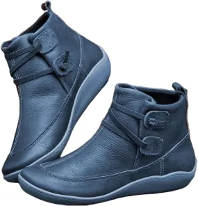 Ladmiple Boots For Women No Heel Mid Calf Round Toe Fashion Western Ankle Boots Pull On Cowboy Short Booties Walking Shoes