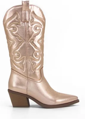 Ladmiple Cowgirl Boots Women Knee High Embroidered Western Boots Pointed Toe Chunky Heel Fashion Western Boots Pull On