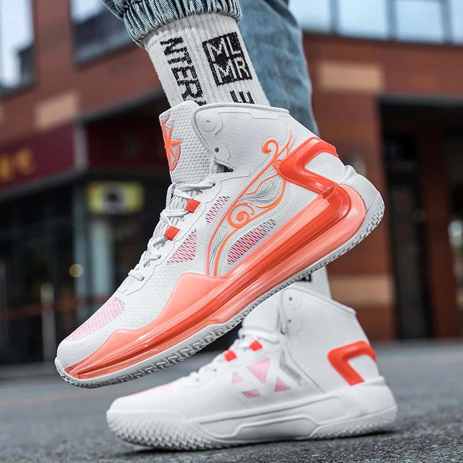 Men and Women Comfortable and Breathable Basketball Sneakers mid Top Lace Up Non Slip Running Shoes Lightweight Carrying Casual Sneakers Durable Fitness Training Shoes