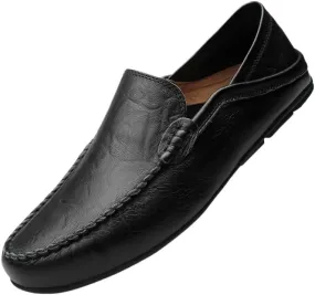 Men's Loafers Solid Color Round Toe Driving Style Loafer Flat Heel Anti-Slip Comfortable Outdoor Wedding Slip-On Smoking Shoes