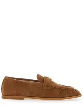 'Naty 02' Brown Loafers With Love Birds Diamond Cut Logo Plaque In Suede Woman