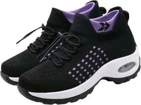 Orthopedic Sneakers for Women Men Comfortable Breathable Walking Shoes,Soft Damping Air Cushion Footwear Anti-Skid Waterproof Soles Sneakers,Elastic Strap Running Shoes Unisex with Arch Support
