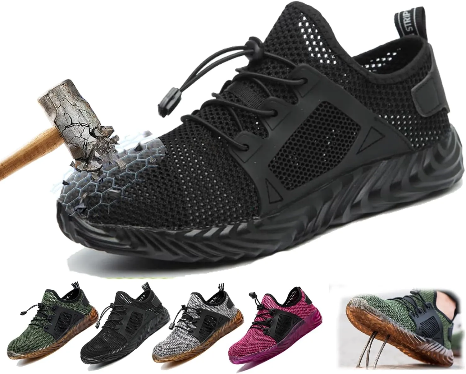 Prestivos Shoes, Evontira Steel Toe Work Shoes – Lightweight, Anti-Slip, Breathable Safety Sneakers, Teel Toe Safety Work Shoes