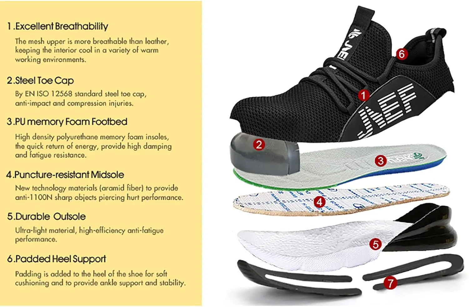 QYHGS Safety Shoes Men Steel Toe Cap Trainers Mens Lightweight Breathable Industrial Safety Work Shoes,Grey-43