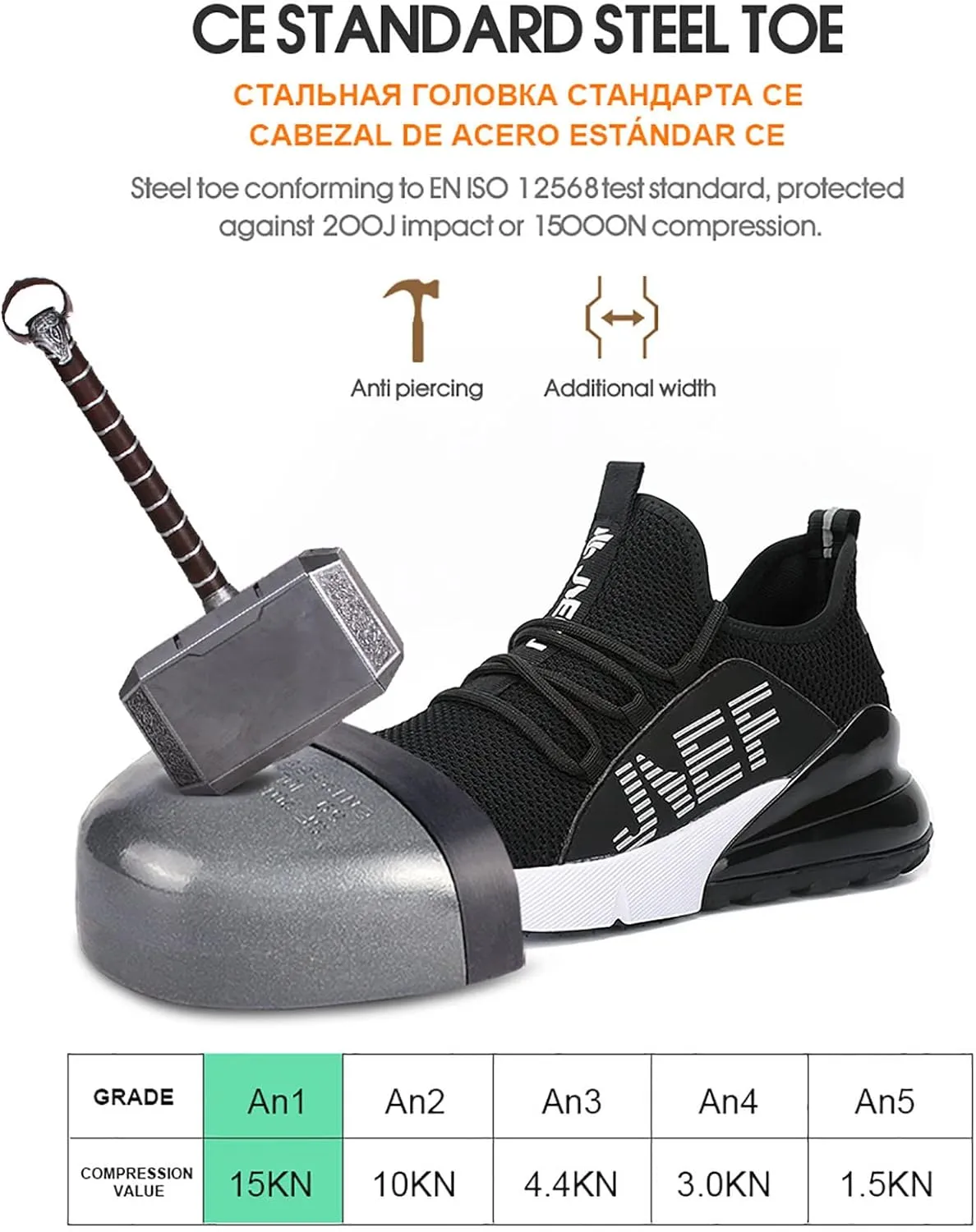 QYHGS Safety Shoes Men Steel Toe Cap Trainers Mens Lightweight Breathable Industrial Safety Work Shoes,Grey-43