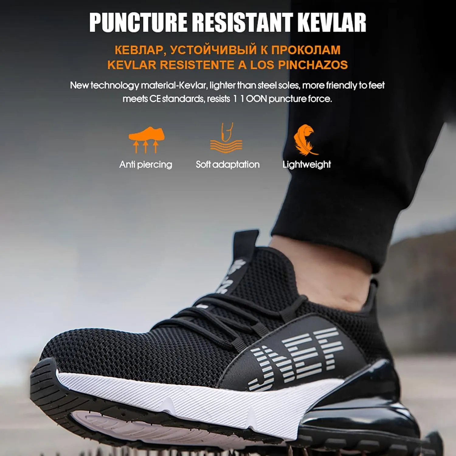 QYHGS Safety Shoes Men Steel Toe Cap Trainers Mens Lightweight Breathable Industrial Safety Work Shoes,Grey-43