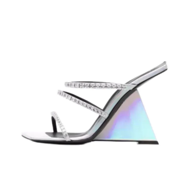 Rhinestone 3 Strap Mod Heel Slippers