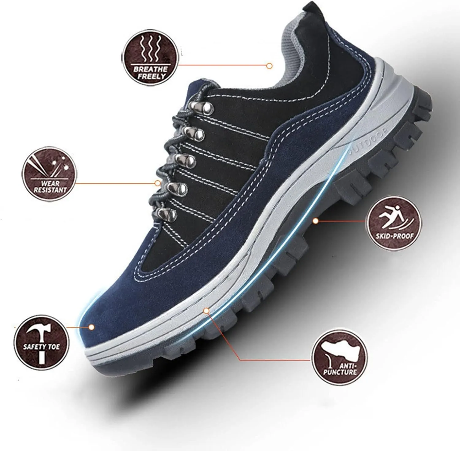 Safety Shoes Unisex Men Safety Trainers Women Steel Toe Cap Breathable Protective Work Shoes (Color : Blue, Size : 9 US)