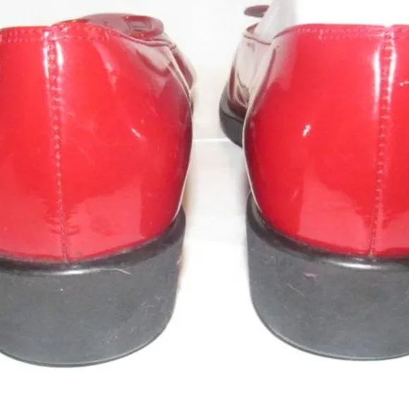 Salvatore Ferragamo Red Patent Leather Flats With An Extra Large Vara Accent
