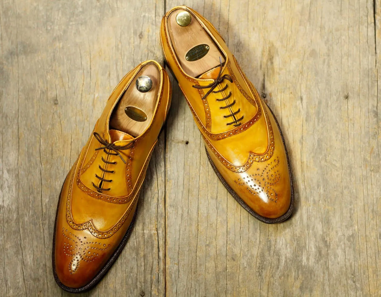 Stylish Handmade Men's Tan Wing Tip Brogue Leather Lace Up Formal Shoes, Men Designer Dress Shoes