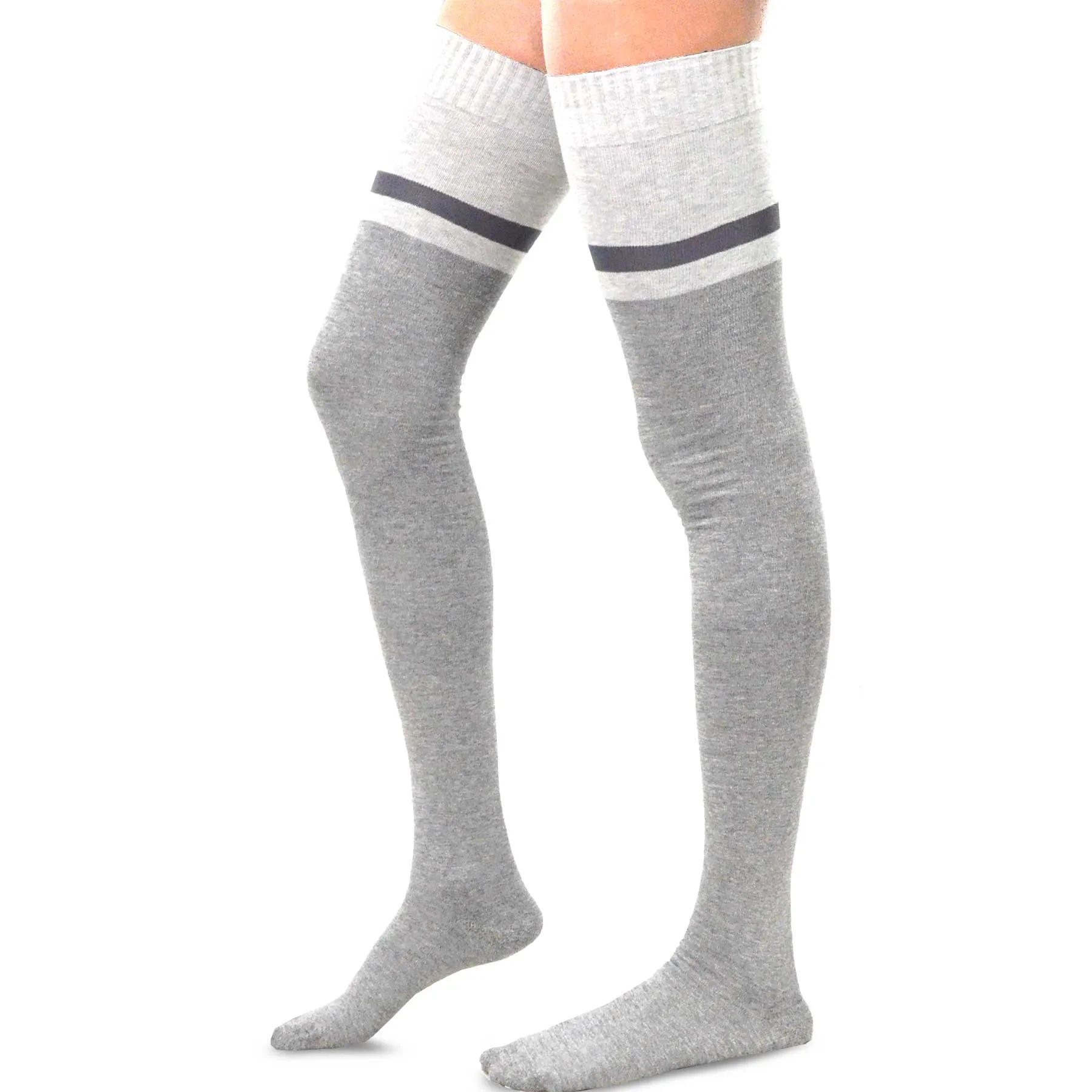 TeeHee Socks Women's Casual Cotton Thigh High Twist Yarn Stripe 3-Pack (11023)