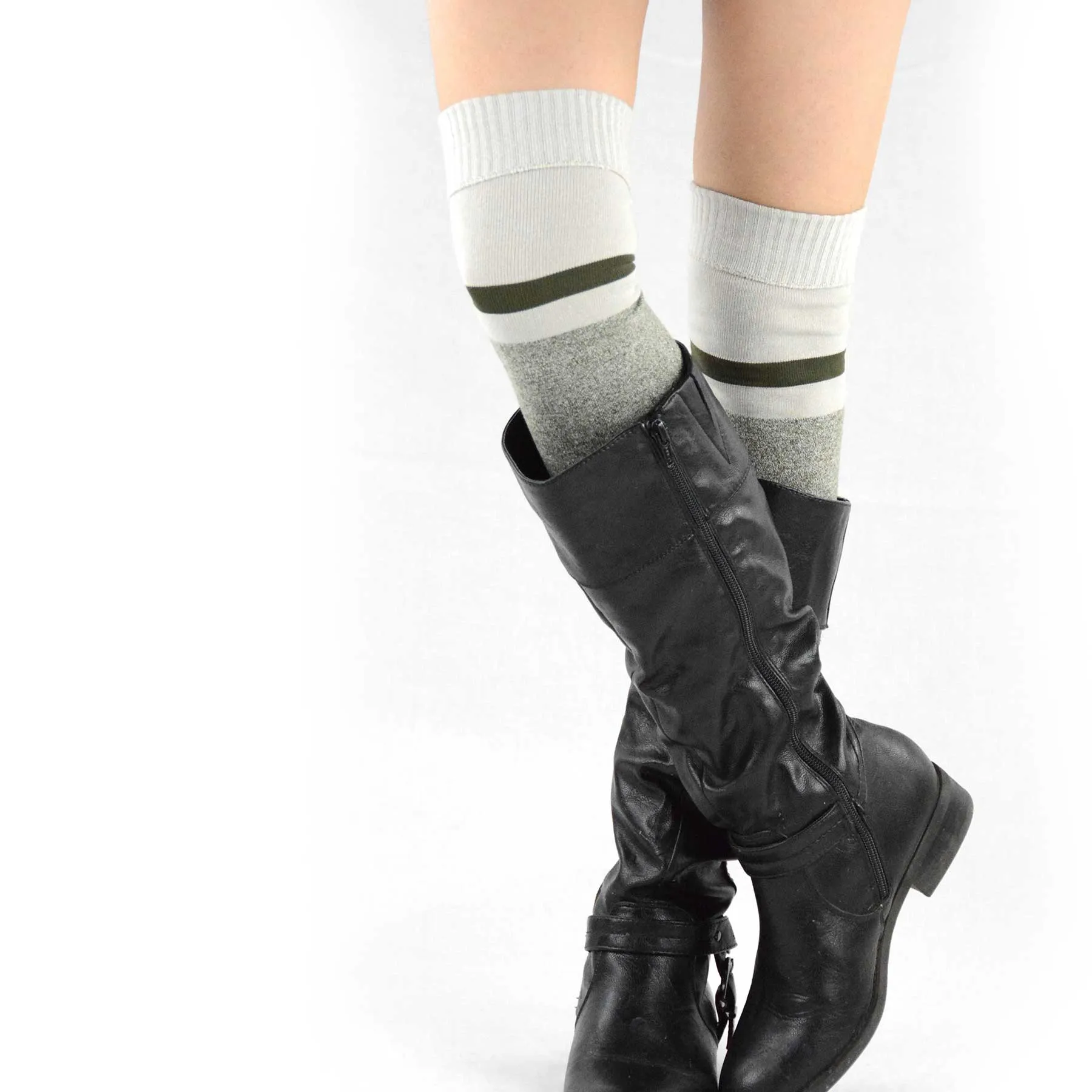 TeeHee Socks Women's Casual Cotton Thigh High Twist Yarn Stripe 3-Pack (11023)