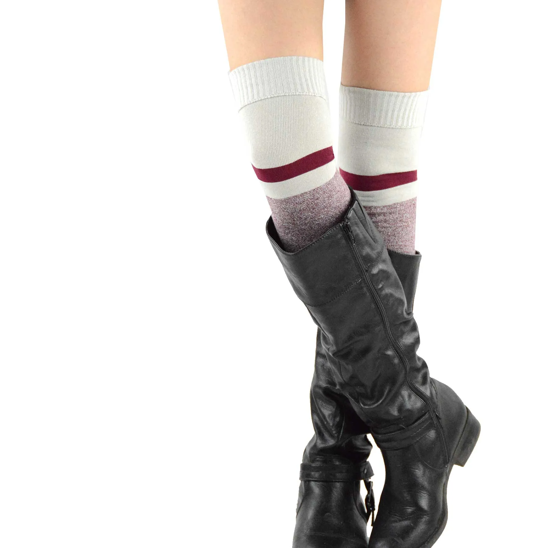 TeeHee Socks Women's Casual Cotton Thigh High Twist Yarn Stripe 3-Pack (11023)
