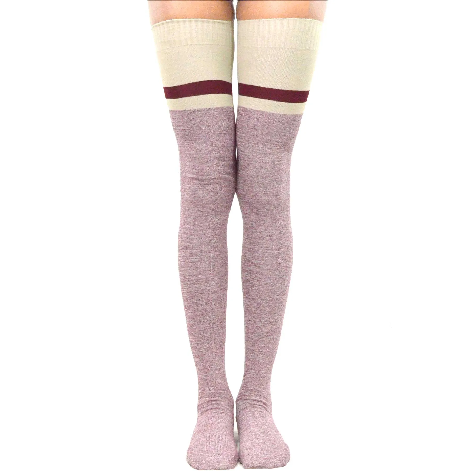 TeeHee Socks Women's Casual Cotton Thigh High Twist Yarn Stripe 3-Pack (11023)