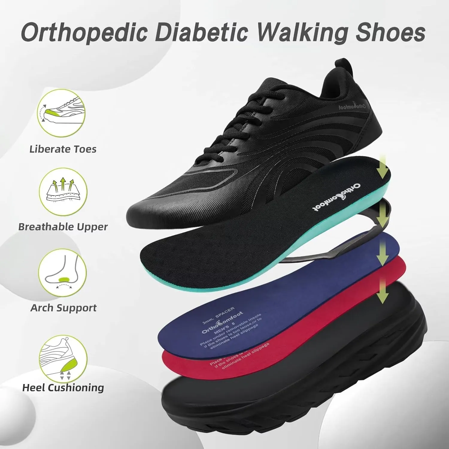 Women's Orthopedic Diabetic Wide Running Shoes: Comfortable Casual Arch Support Plantar Fasciitis Sports Sneakers, Orthotic Swollen Feet Work Tennis Walking Shoes for Ankle and Heel Pain Relief